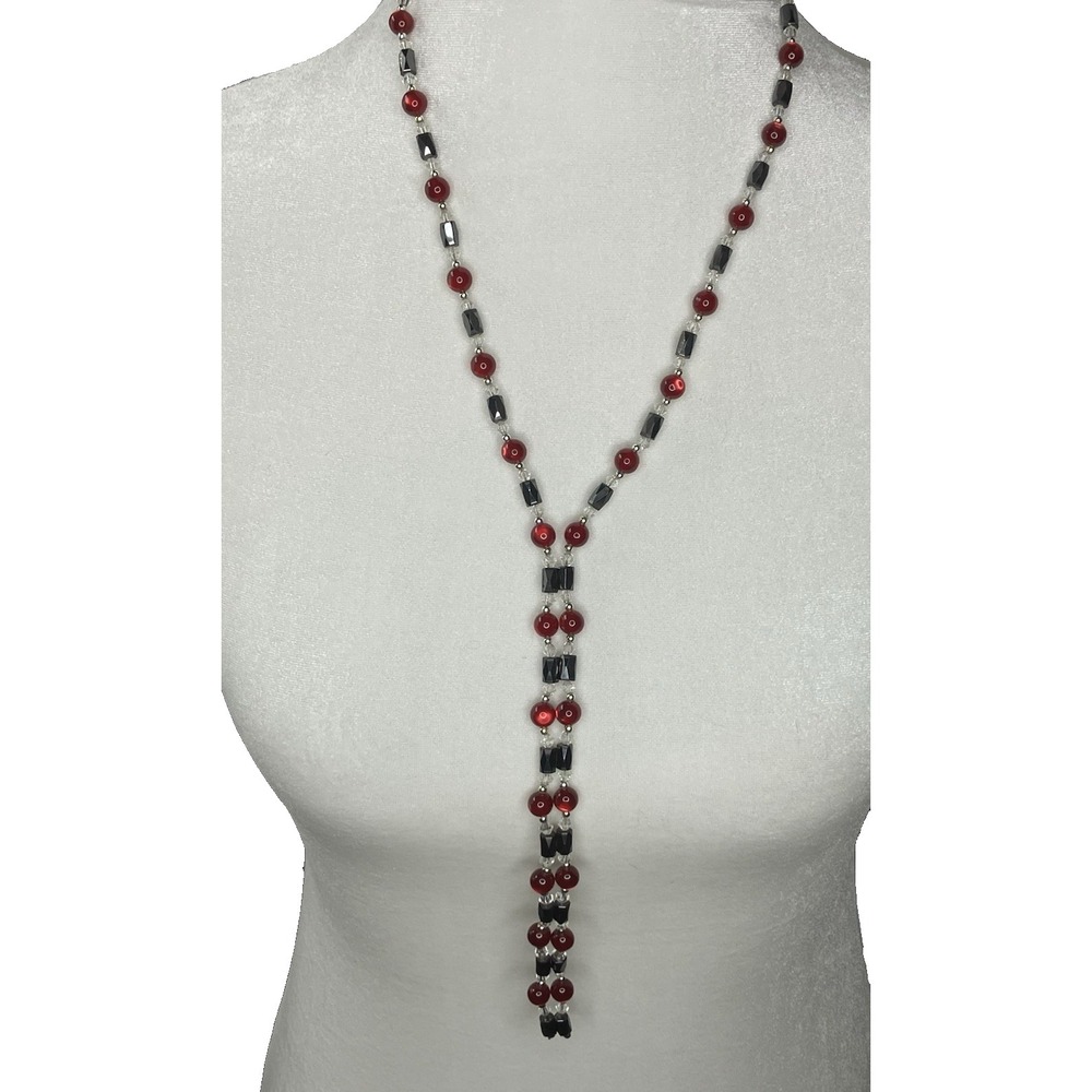 37" Magnetic Hematite Red Moonglow Clear Beaded Necklace‎ Bracelet Fidget Strand - Picture 2 of 5